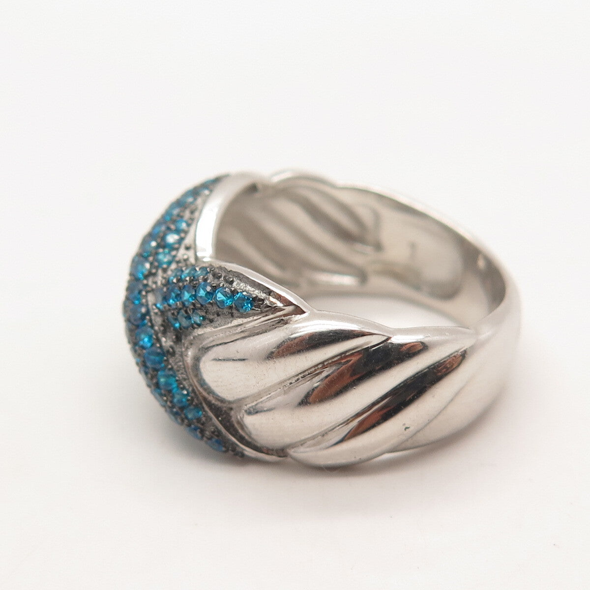 925 Sterling Silver Apatite Ribbed Crossover Ring Size 8