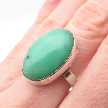 925 Sterling Silver Vintage Real Cabochon Chrysoprase Ring Size 7.75