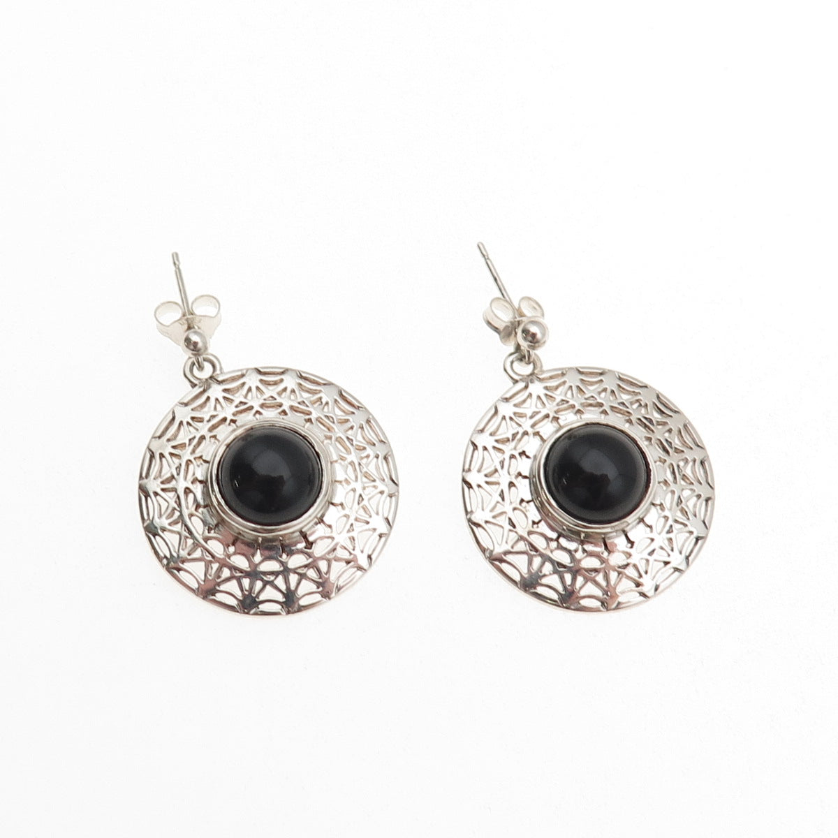 MG Michal Golan 925 Sterling Silver Vintage Real Black Onyx Disc Dangle Earrings