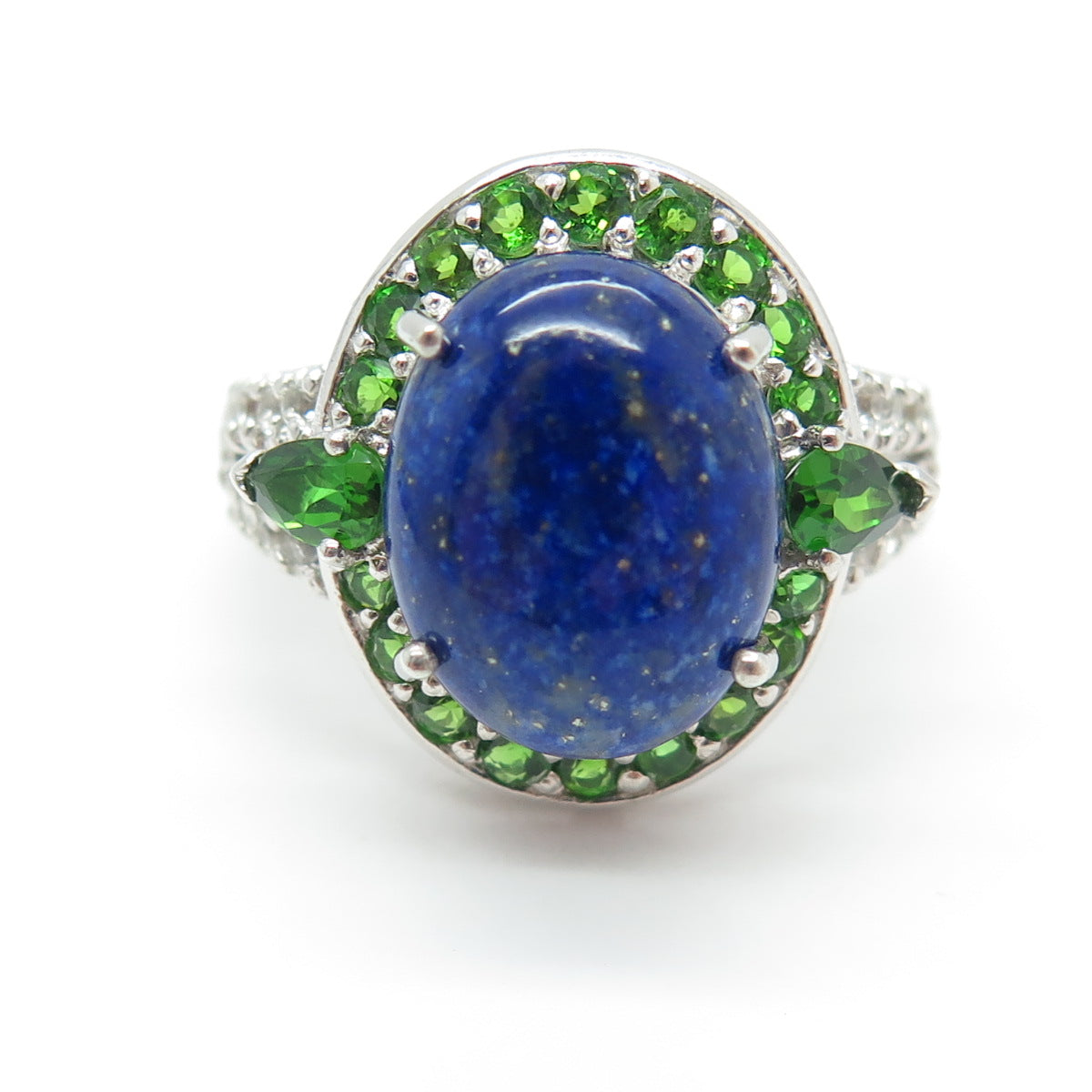 NK SILVER 925 Sterling Silver Lapis Lazuli Peridot White Topaz Gem Ring Size 9