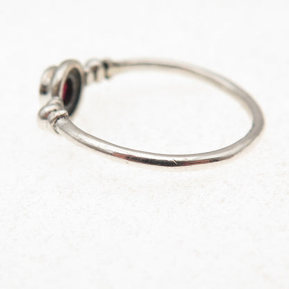 925 Sterling Silver Vintage Real Round-Cut Ruby Ring Size 8