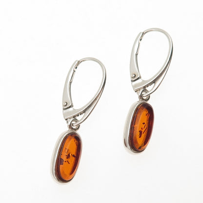 TOM 925 Sterling Silver Vintage Real Amber Modernist Dangle Earrings