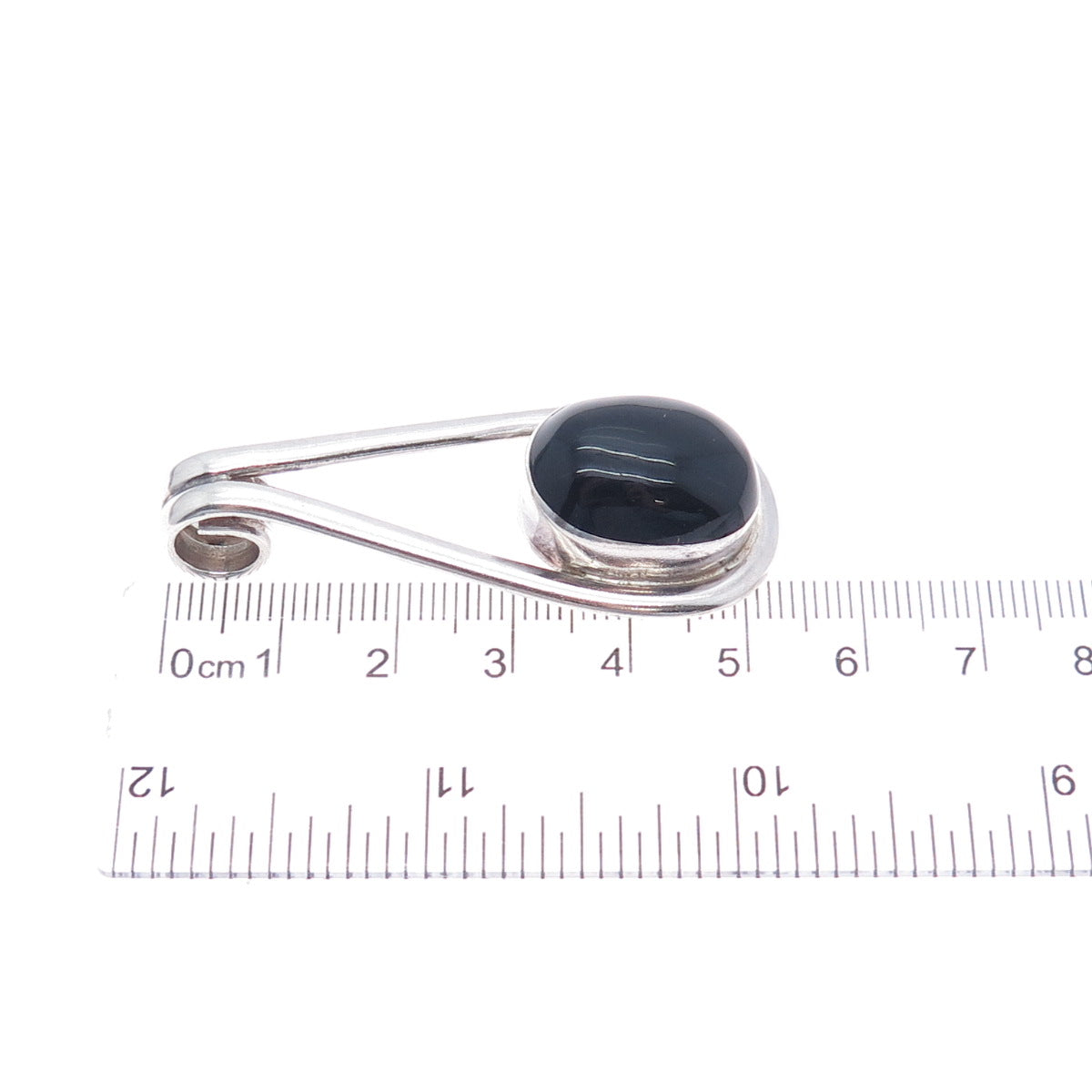 925 Sterling Silver Vintage Real Black Onyx Modernist Teardrop Slide Pendant