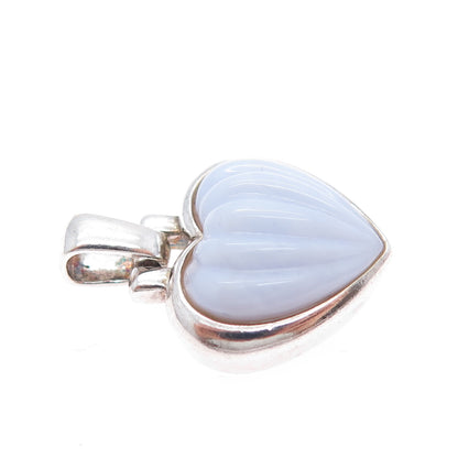 MICHELLE ALBALA Sterling Silver Vintage Real Lavender Jade Heart Charm Pendant