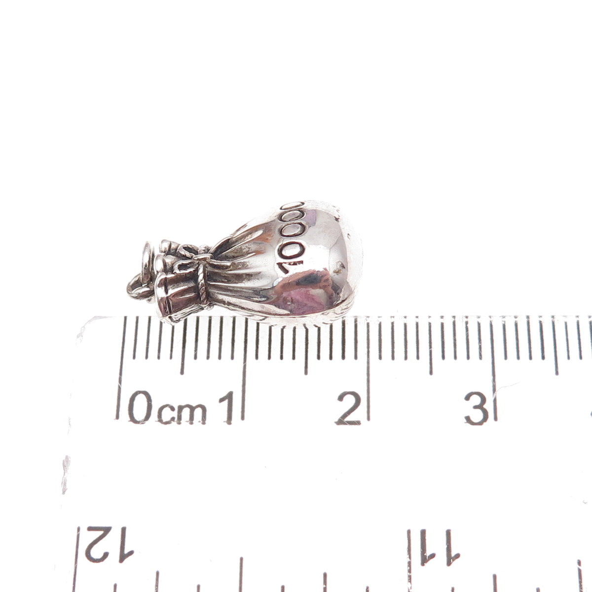 925 Sterling Silver Antique Art Deco 10 000 Money Bag Oxidized 3D Charm Pendant
