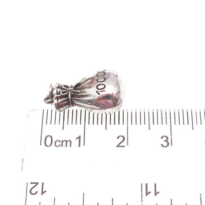 925 Sterling Silver Antique Art Deco 10 000 Money Bag Oxidized 3D Charm Pendant