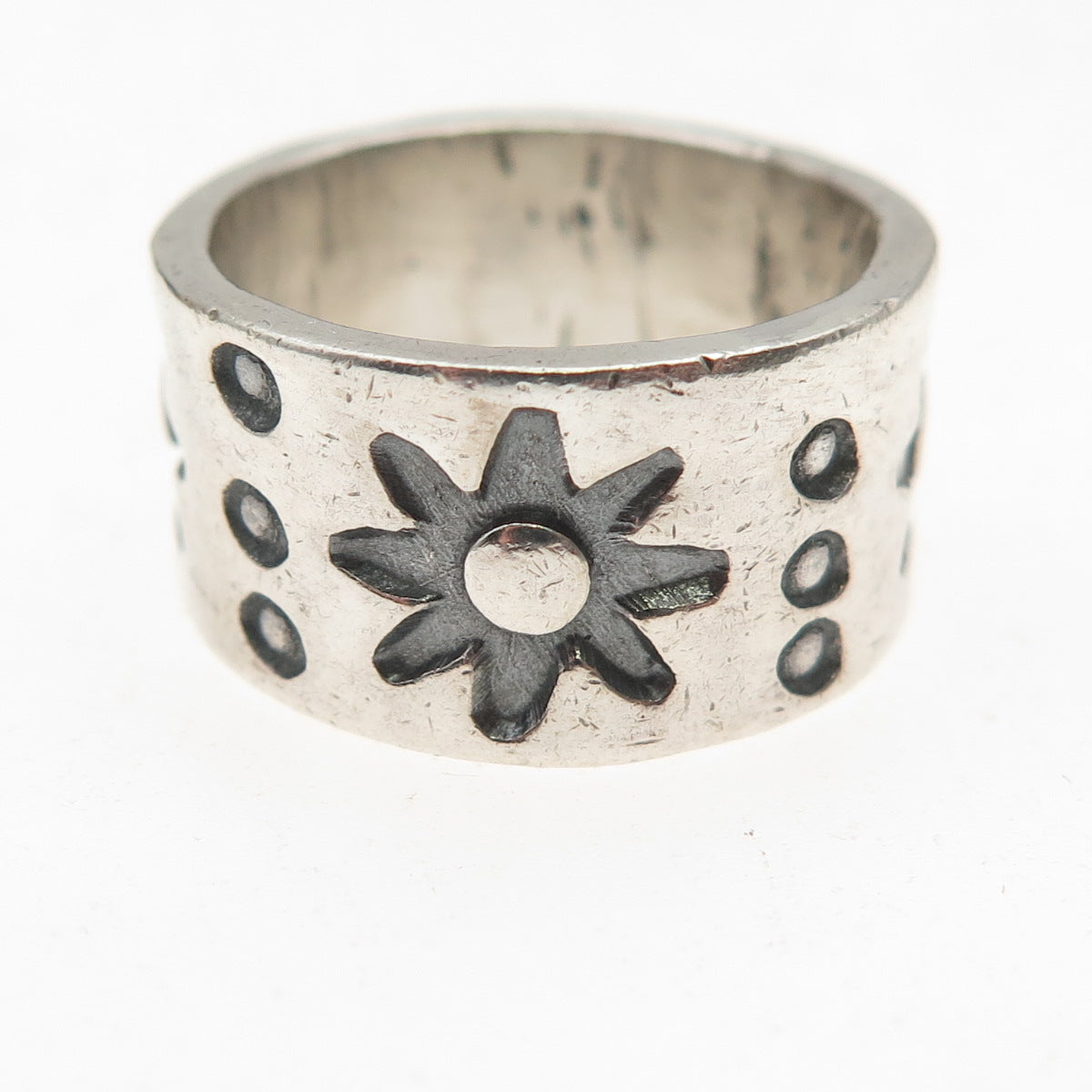 925 Sterling Silver Vintage Mexico Sun Oxidized Wide Band Ring Size 7