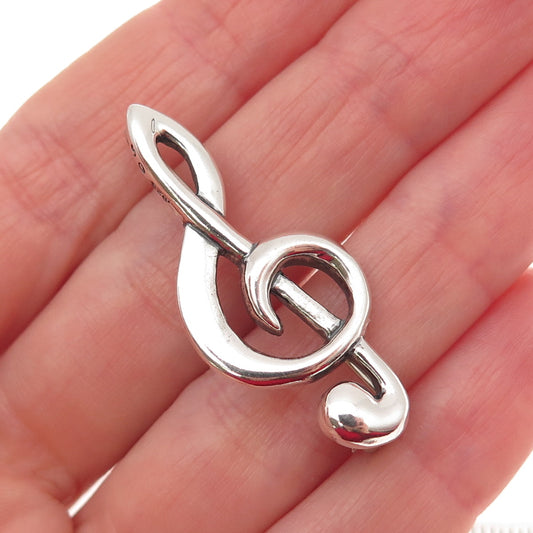SHUBE 925 Sterling Silver Vintage Treble Clef Oxidized Pin Brooch