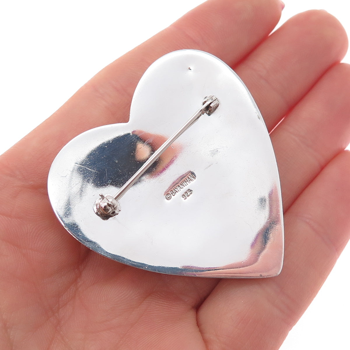 BAYANIHAN 925 Sterling Silver Vintage Modernist Puffy Heart Pin Brooch
