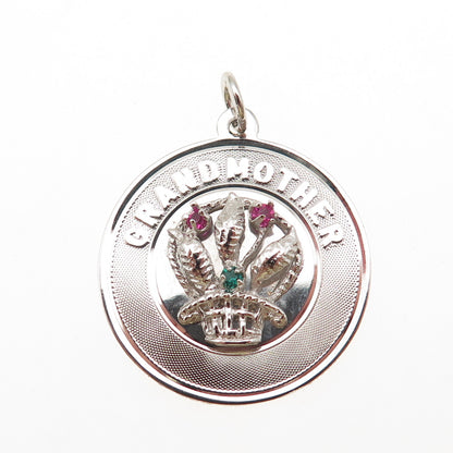925 Sterling Silver Vintage Rhinestone Grand Mother Flower Charm Pendant
