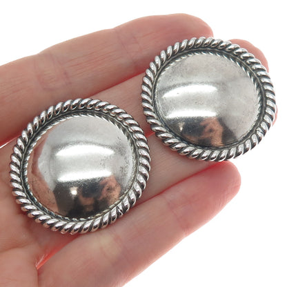 ELTON CADMAN Old Pawn 925 Sterling Silver Vintage Round Dome Oxidized Earrings