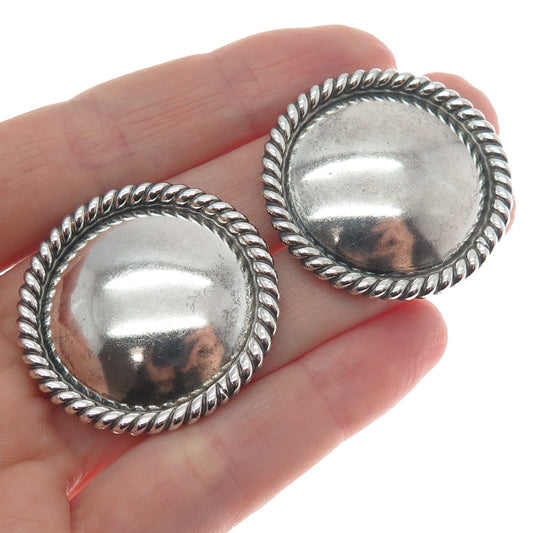 ELTON CADMAN Old Pawn 925 Sterling Silver Vintage Round Dome Oxidized Earrings