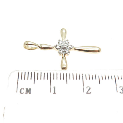 925 Sterling Silver Gold Plated Real Round-Cut Diamond Accent Cross Pendant