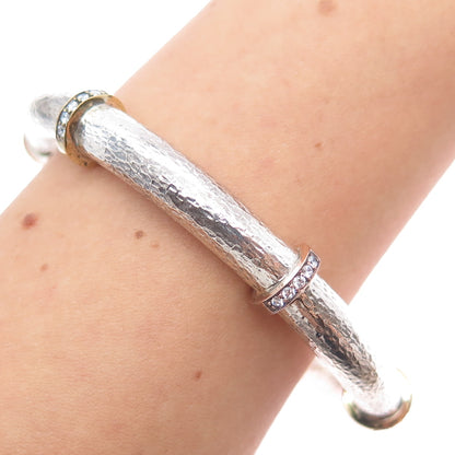 SILPADA 925 Sterling 2-Tone Vintage Round-Cut C Z Hammered Bangle Bracelet 8"