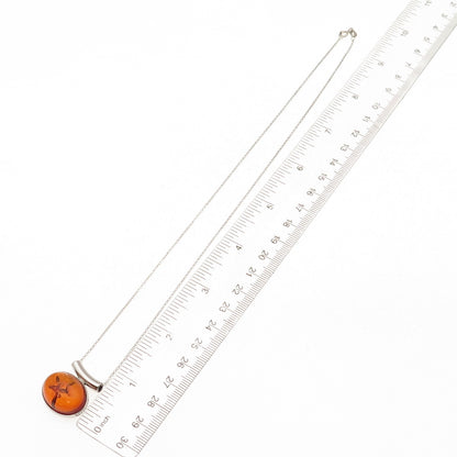 925 Sterling Silver Vintage Poland Real Amber Modernist Cable Chain Necklace 18"