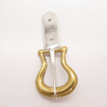 925 Sterling Silver 2-Tone Vintage Mexico Laton Belt Buckle Pin Brooch