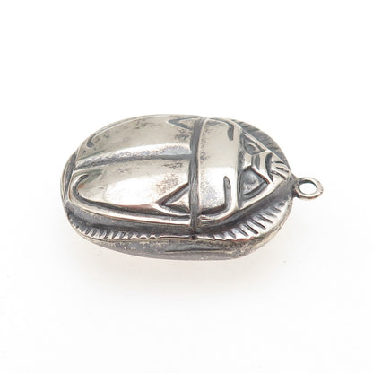 800 Silver Vintage Egypt Scarab Dual Sided Oxidized Charm Pendant