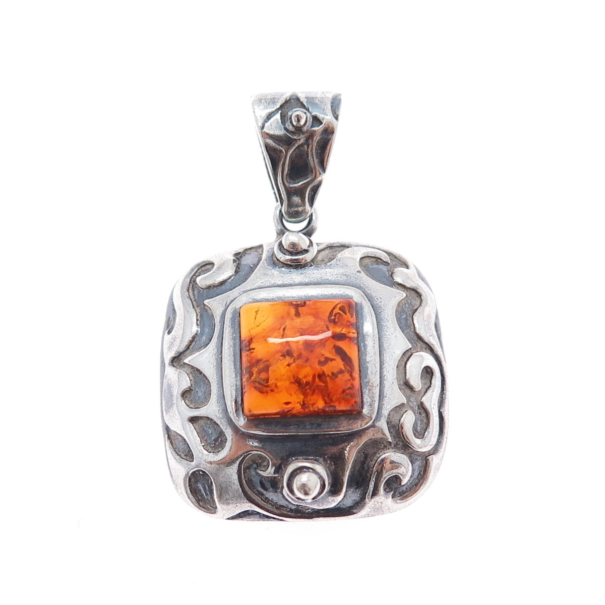 SILPADA 925 Sterling Silver Vintage Real Amber Oxidized Charm Pendant