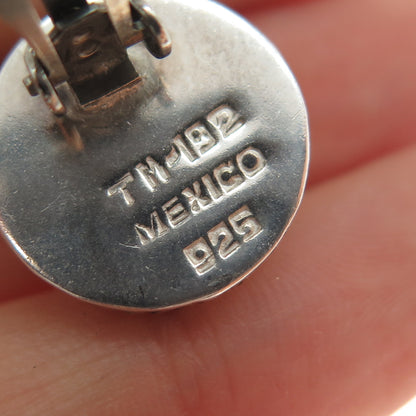 925 Sterling Silver 2-Tone Vintage Mexico Modernist Dome Clip On Earrings