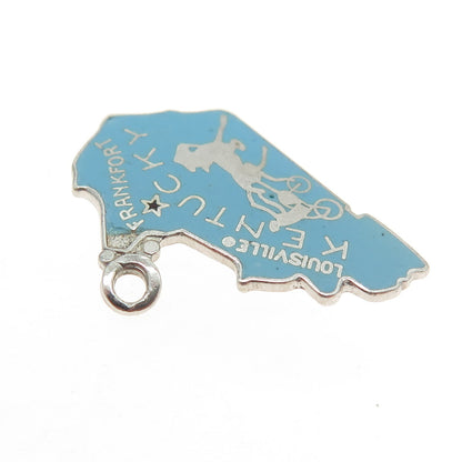 925 Sterling Silver Vintage Enamel "Kentucky" State Map Pendant