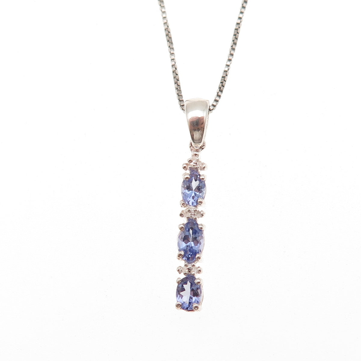 Chuck Clemency 925 Sterling Silver Real Tanzanite Box Chain Necklace 18"
