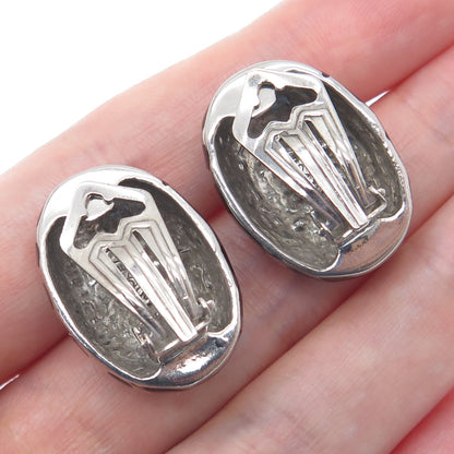 925 Sterling Silver Vintage Italy Enamel Zebra Pattern Clip On Earrings