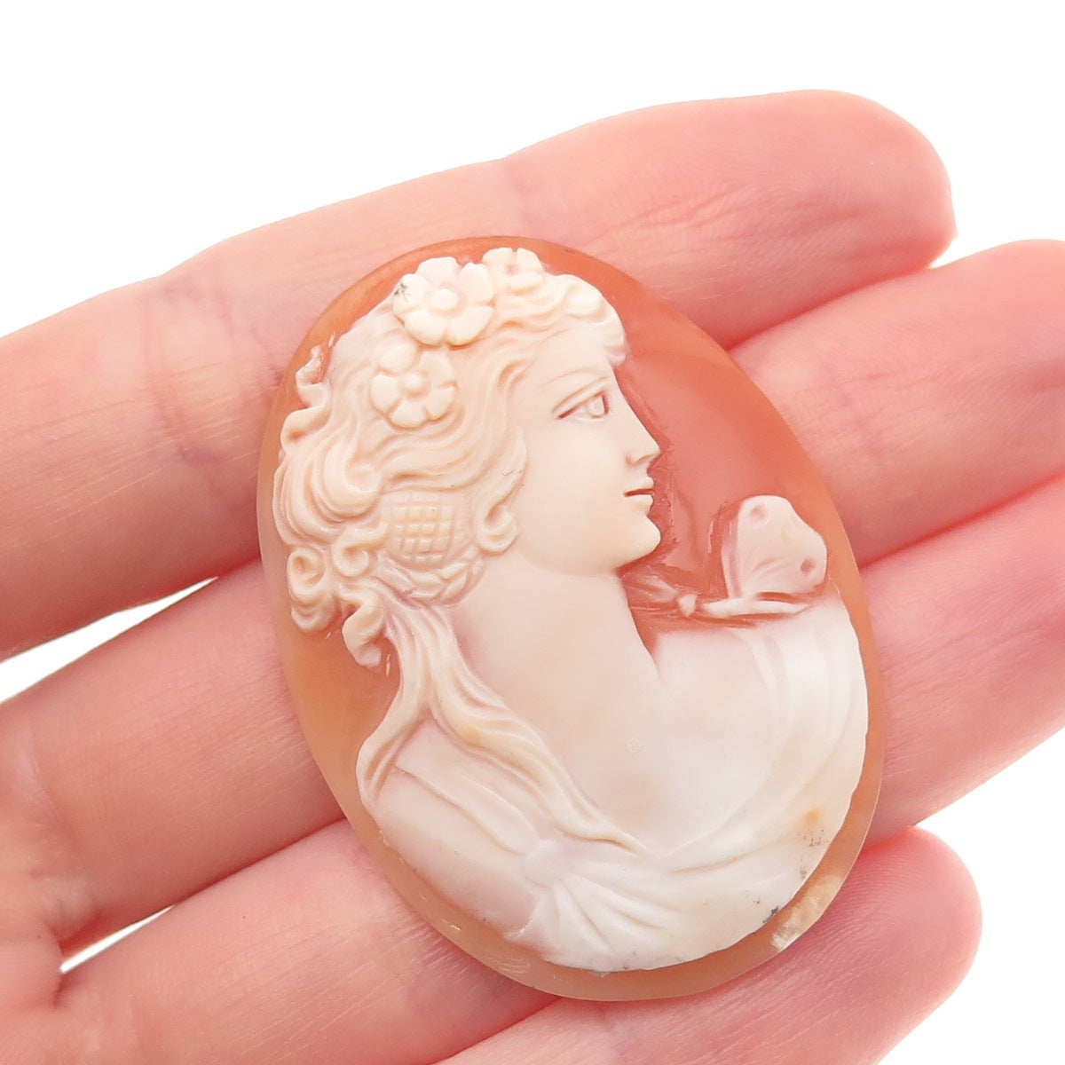 Antique Art Deco Real Mother-of-Pearl Carved Lady Cameo