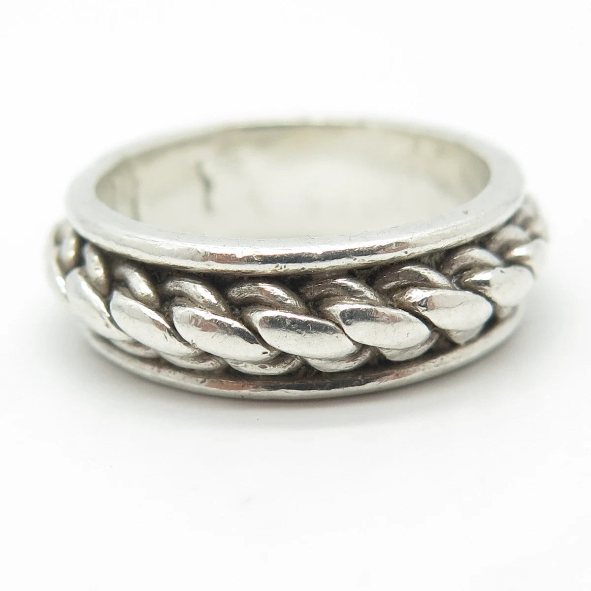 925 Sterling Silver Vintage Mexico Woven Band Ring Size 10.25