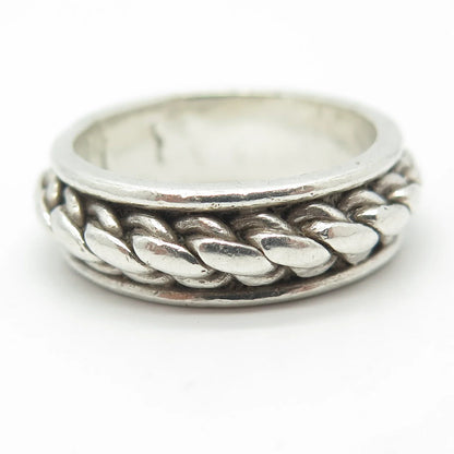 925 Sterling Silver Vintage Mexico Woven Band Ring Size 10.25