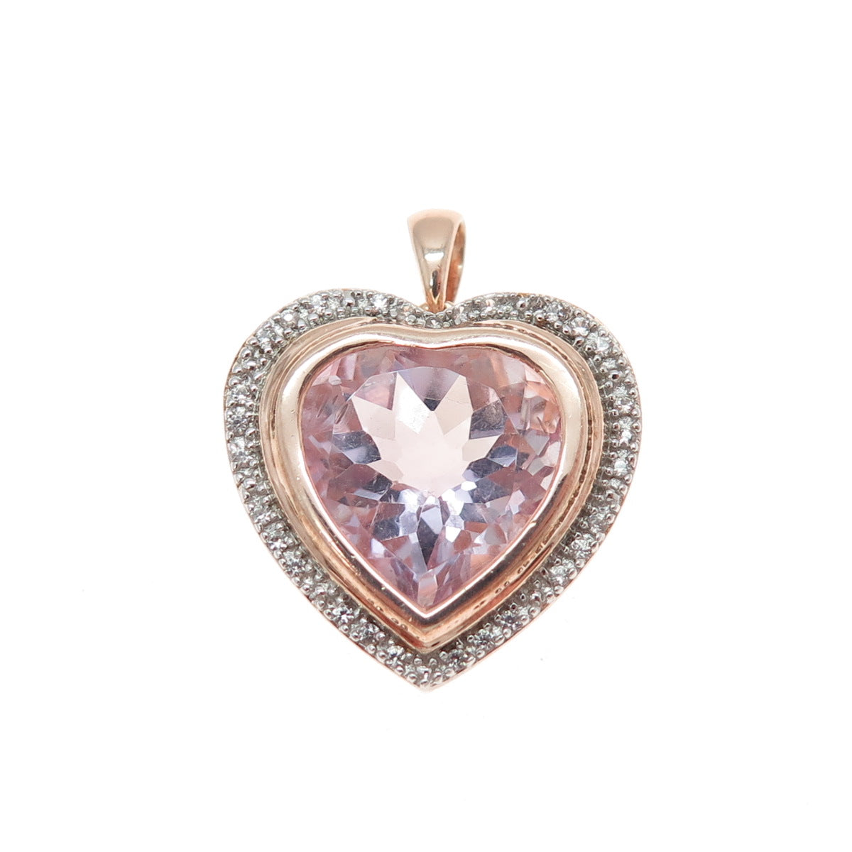 925 Sterling Silver Rose Gold Plated Amethyst & White Topaz Heart Charm Pendant