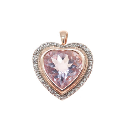 925 Sterling Silver Rose Gold Plated Amethyst & White Topaz Heart Charm Pendant