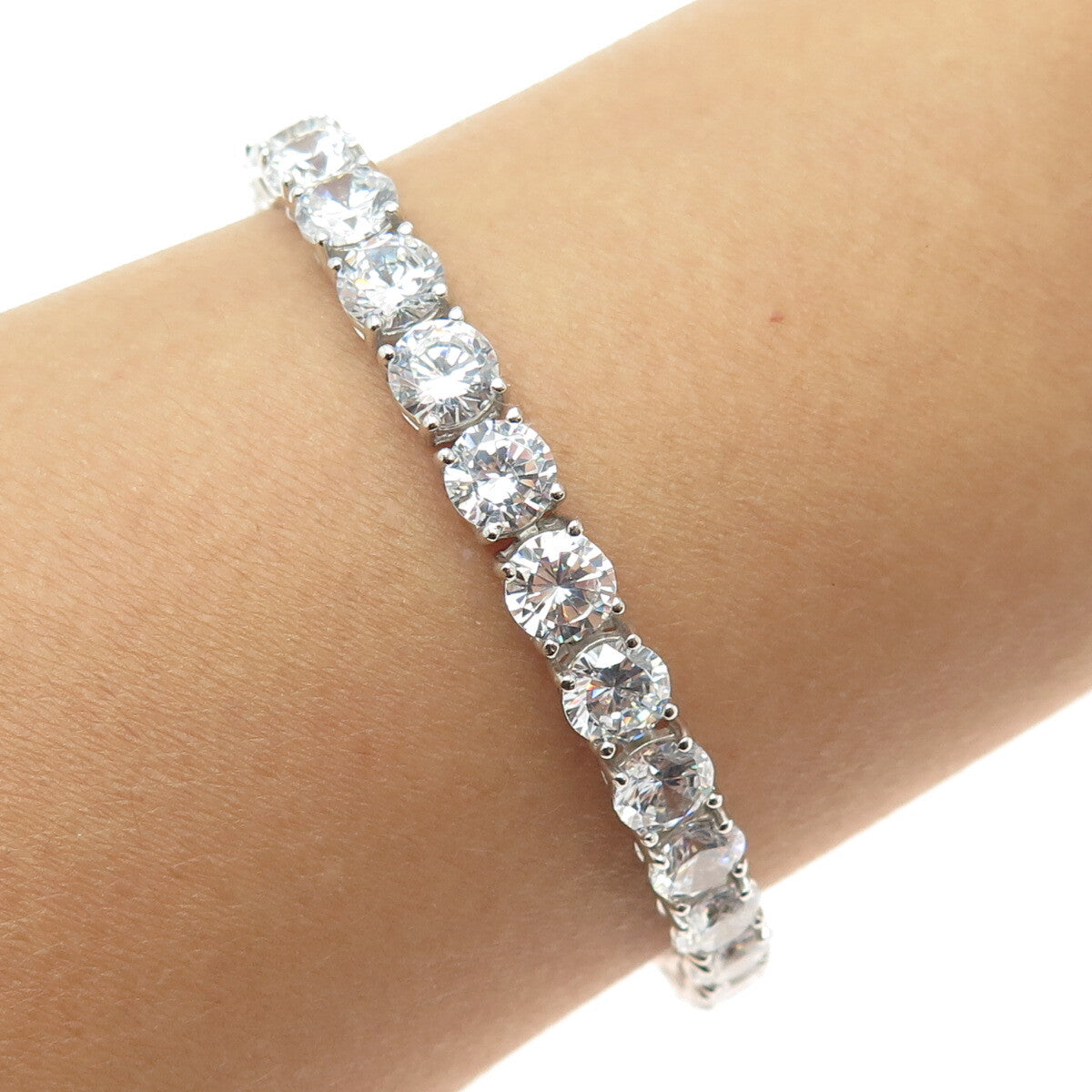 925 Sterling Silver Round-Cut C Z Tennis Link Bracelet 7"