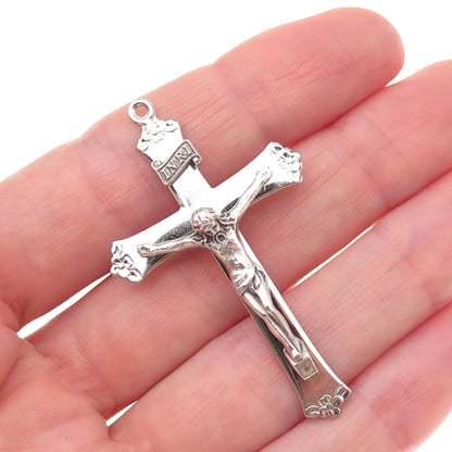 925 Sterling Silver Vintage Crucifix Cross Religious Oxidized Charm Pendant