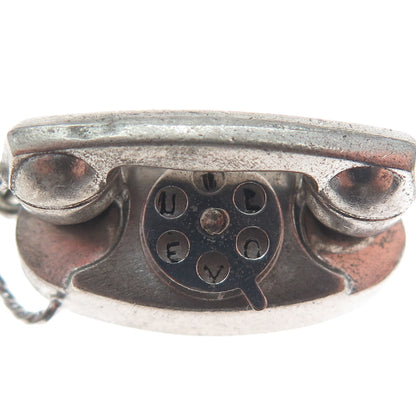 925 Sterling Antique I Love You Retro Rotary Phone Mini Oxidized Charm Pendant