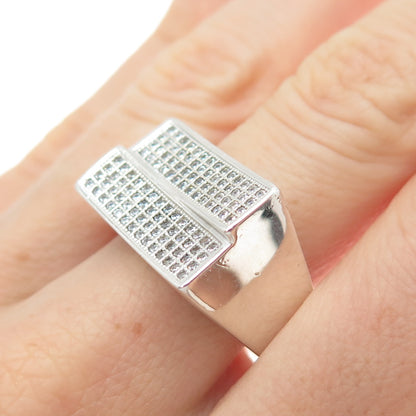 925 Sterling Silver Round-Cut C Z Sparkle Two-Bar Ring Size 10.25