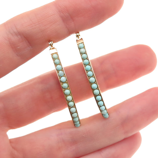 Tehya Oyama Sterling Silver Gold Plated Real Turquoise Ornate Dangle Earrings