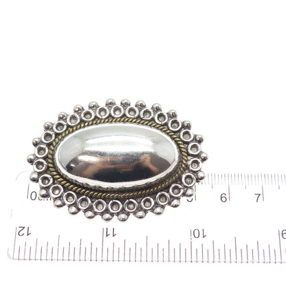 925 Sterling Silver 2-Tone Vintage Mexico Modernist Dome Pin Brooch / Pendant