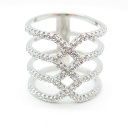 925 Sterling Silver Round-Cut White C Z Multi-Row Ring Size 5