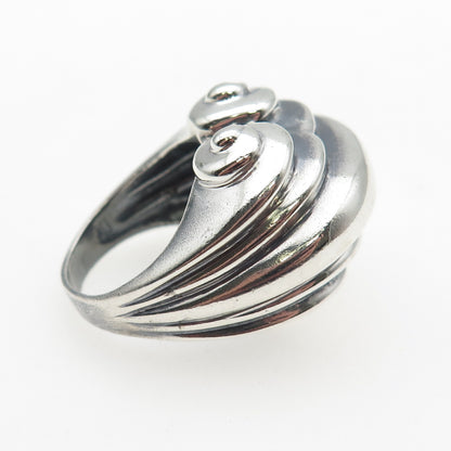 925 Sterling Silver Vintage Modernist Ribbed Oxidized Statement Ring Size 6