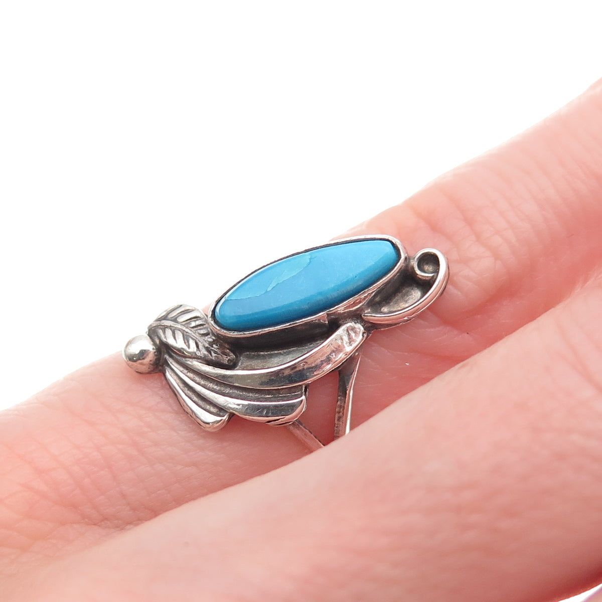 Old Pawn 925 Sterling Silver Vintage Southwestern Turquoise Ring Size 2.5