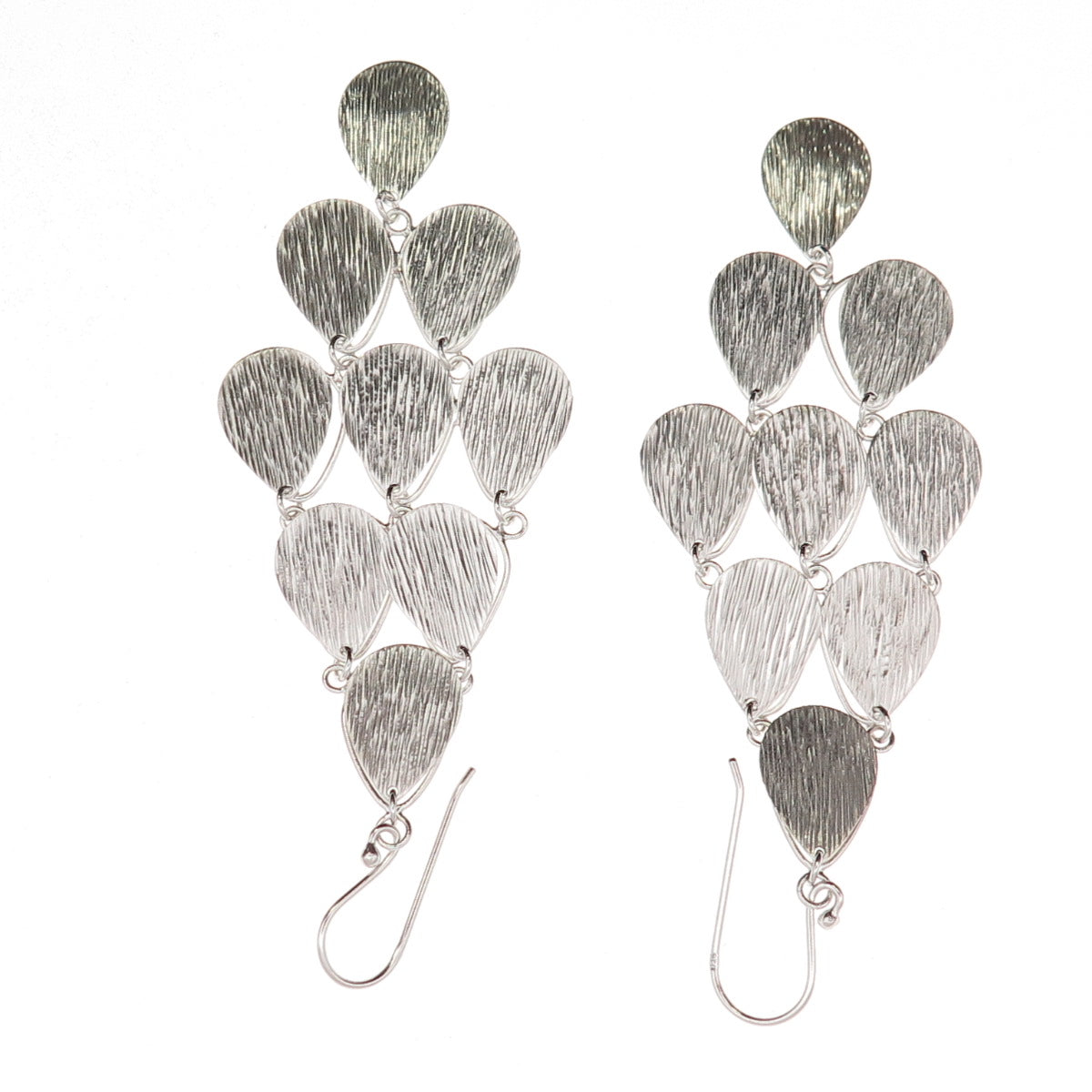 925 Sterling Silver Textured Raindrop Dangle Earrings