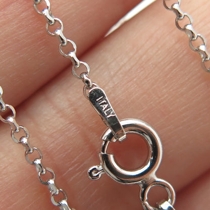 925 Sterling Silver Italy Round-Cut C Z Heart Rolo Chain Necklace 16"