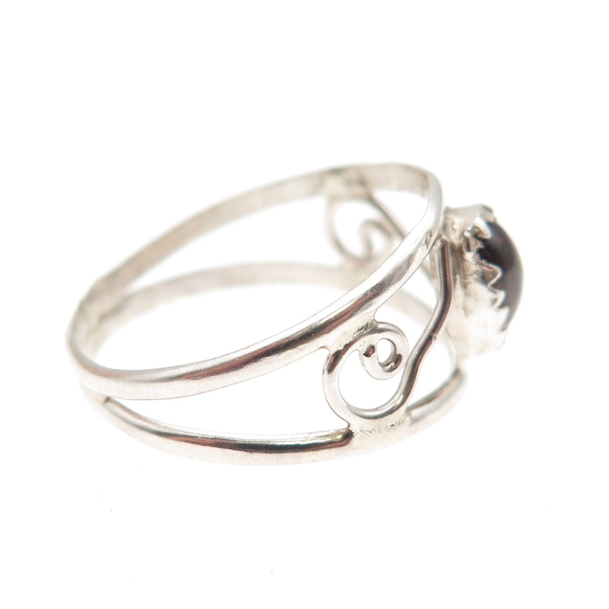 925 Sterling Silver Vintage Real Red Garnet Swirl Ring Size 7.75