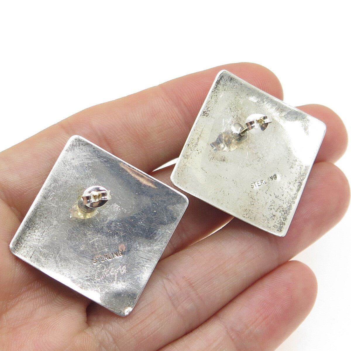 ALEGRE 925 Sterling Silver Vintage Real Azurite Gemstone Square Earrings