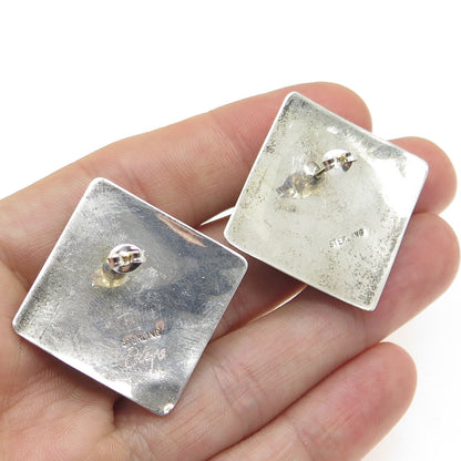 ALEGRE 925 Sterling Silver Vintage Real Azurite Gemstone Square Earrings