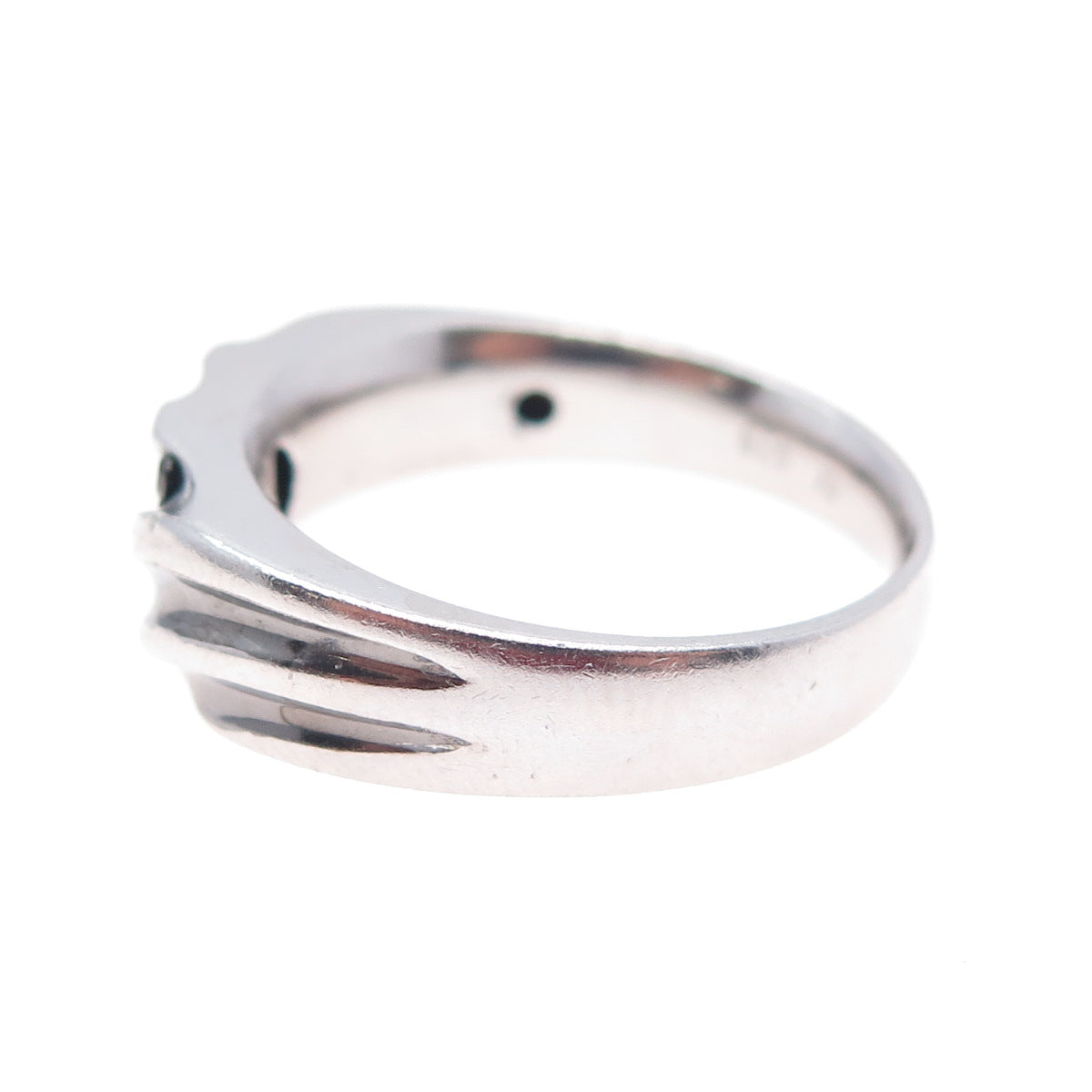 925 Sterling Silver Real Round-Cut Black Diamond Modernist Ring Size 10.25