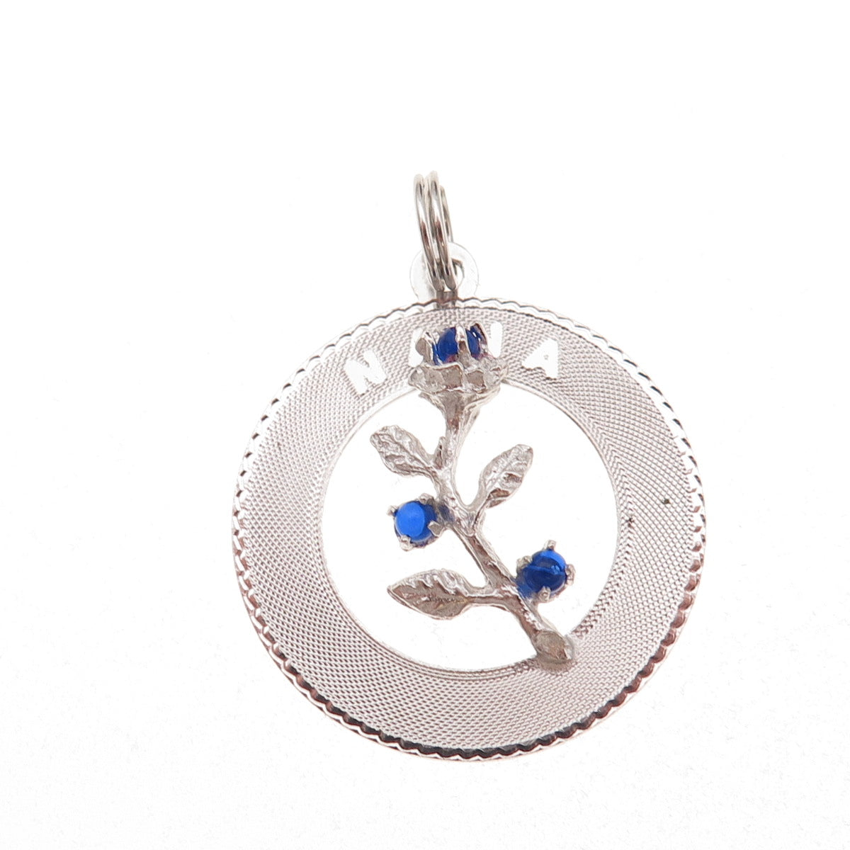 Mark Mercy 925 Sterling Silver Vintage Blue Rhinestone Nana Flower Charm Pendant