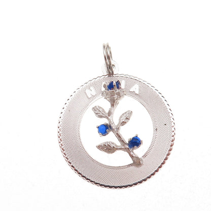 Mark Mercy 925 Sterling Silver Vintage Blue Rhinestone Nana Flower Charm Pendant