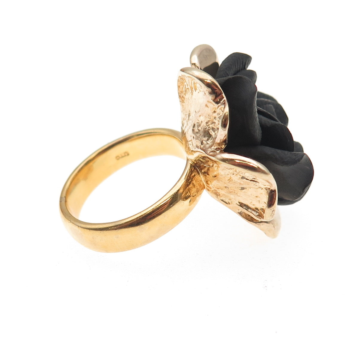 925 Sterling Silver Gold Plated Italy Lavastone Rose Flower Ring Size 5.25