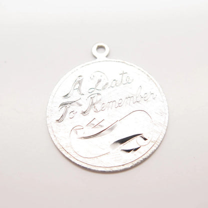 925 Sterling Silver Vintage "A Date To Remember" Etched Pendant